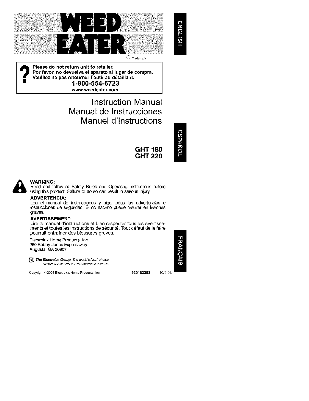 Weed Eater GHT220TYPE 4 Hedge Trimmer Owner's Manual Manualzz