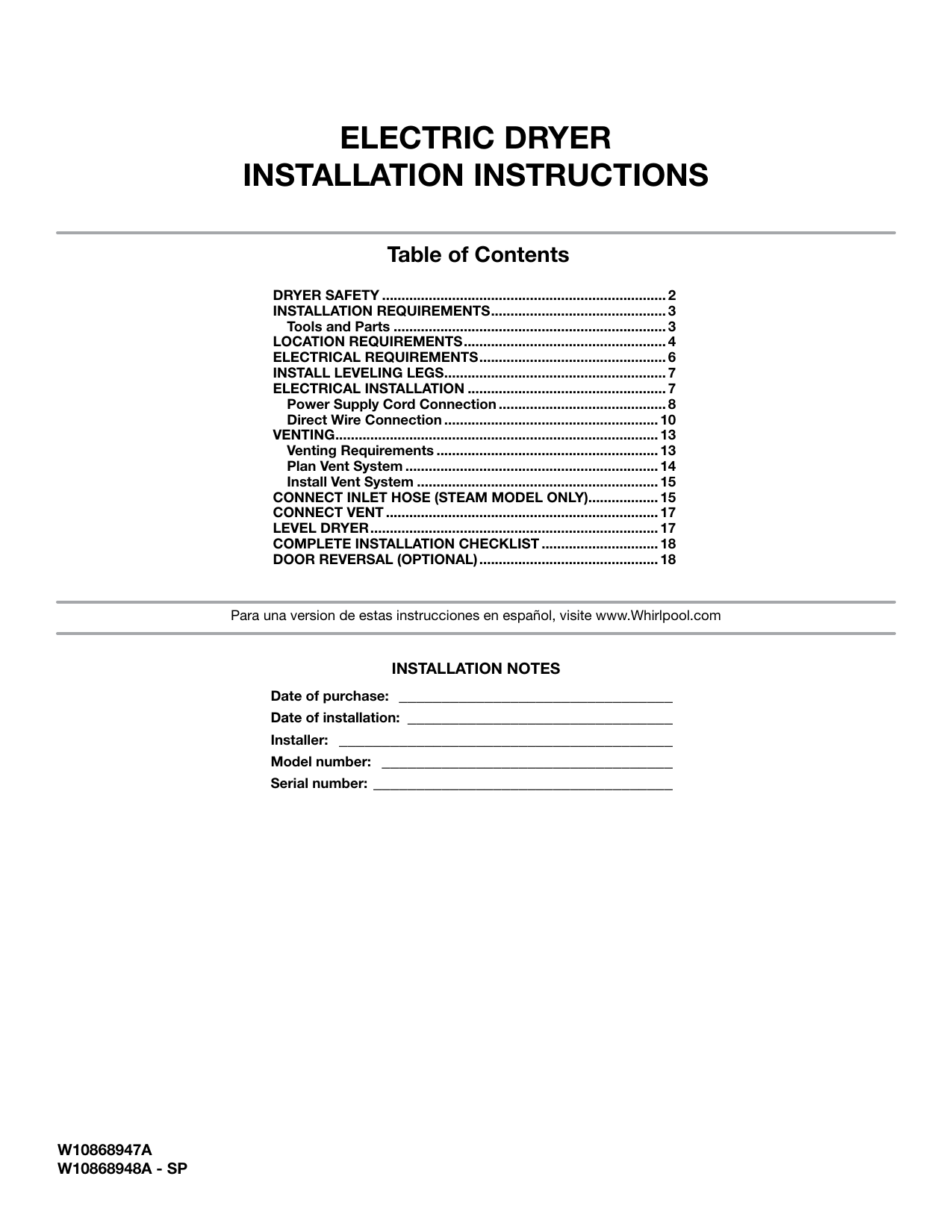 Whirlpool WED92HEFU0 Dryer installation Guide Manualzz