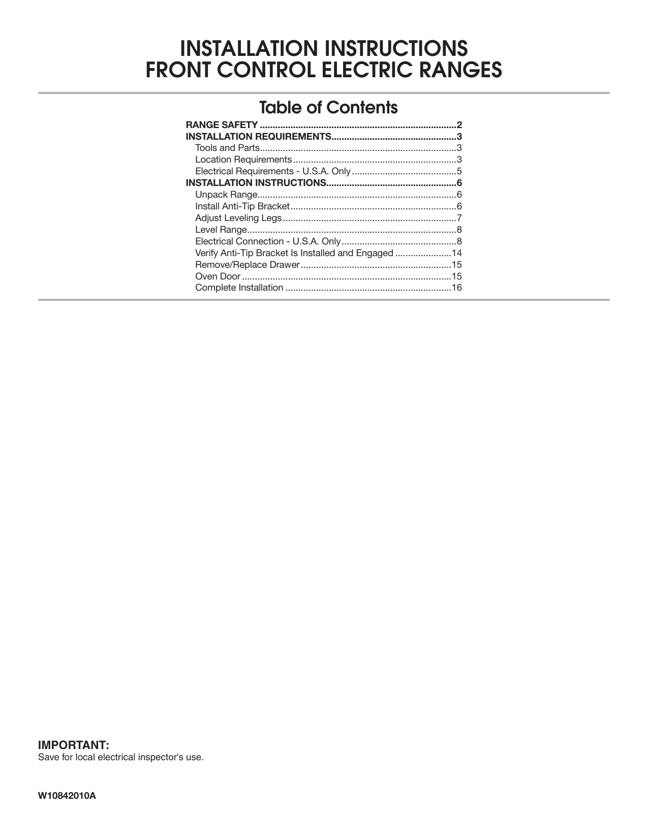 Whirlpool WEC310S0FB0 Electric Range installation Guide Manualzz