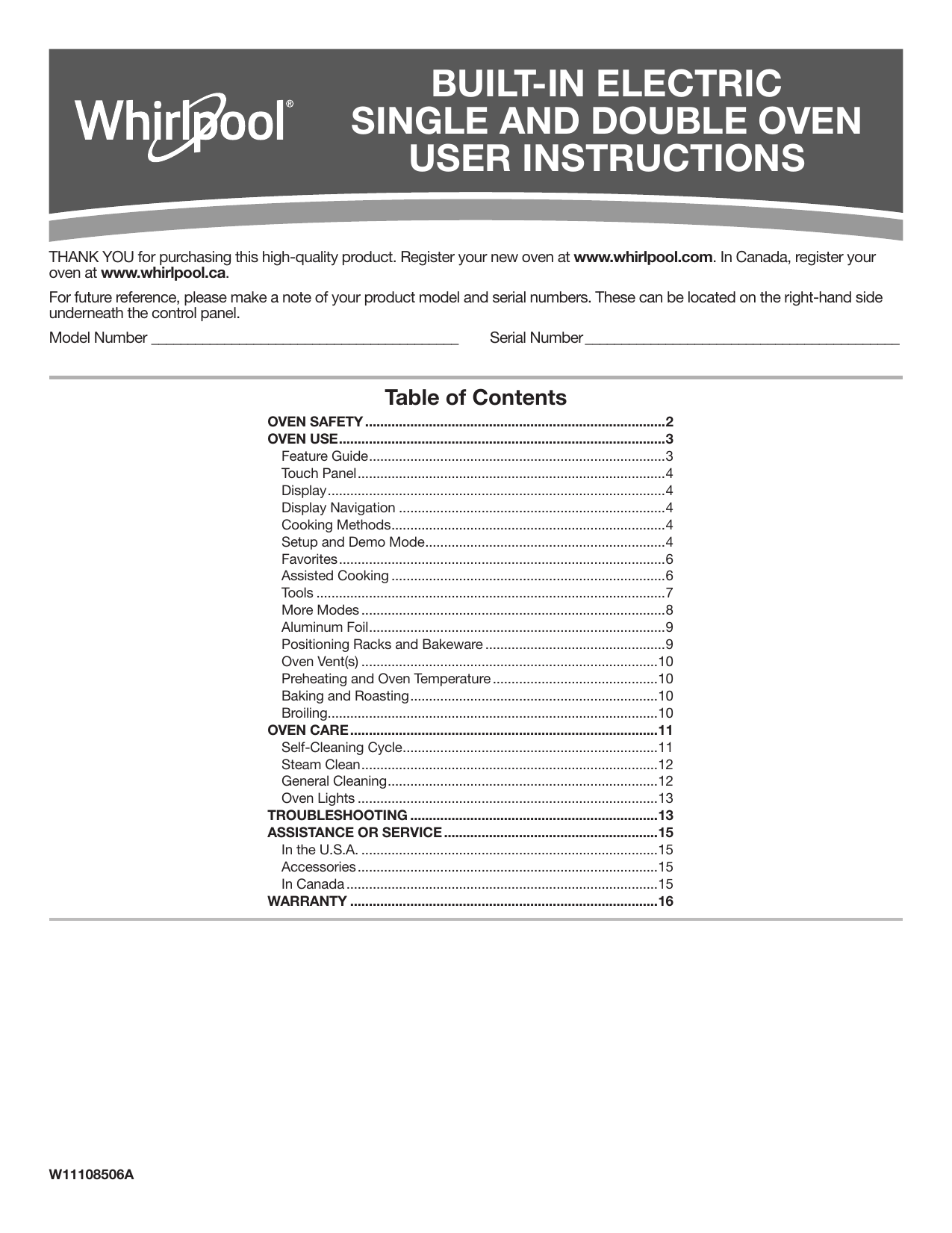 Whirlpool WOD51EC0HS00 Electric Oven Owner's Manual Manualzz