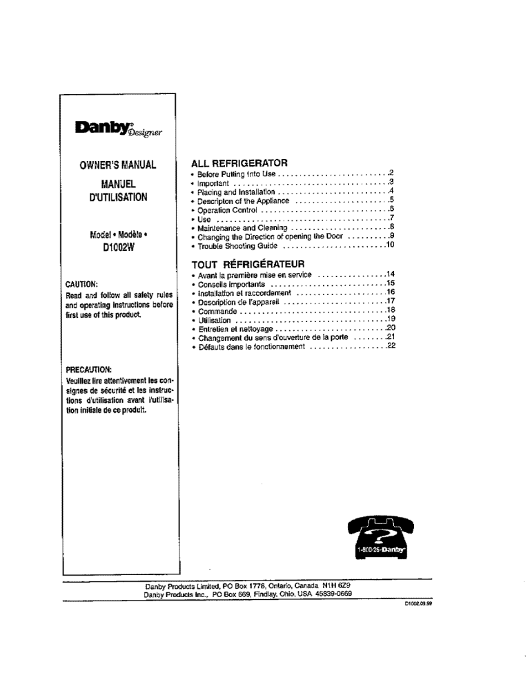 Danby D1002W Owner's manual Manualzz