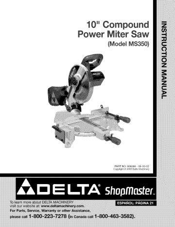 Delta MS350 Miter Saw Owner's Manual | Manualzz