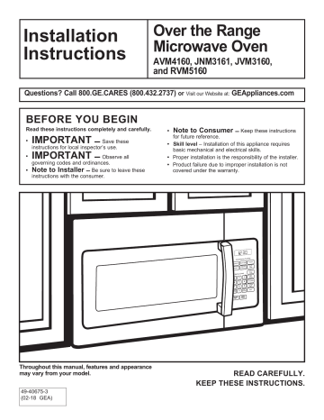 Hotpoint RVM5160RH1SS Microwave Installation instructions | Manualzz