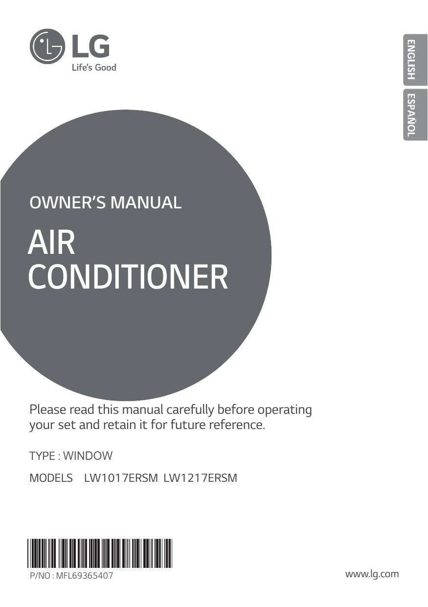 LG LW1217ERSM/00 Room Air Conditioner Owner's Manual | Manualzz