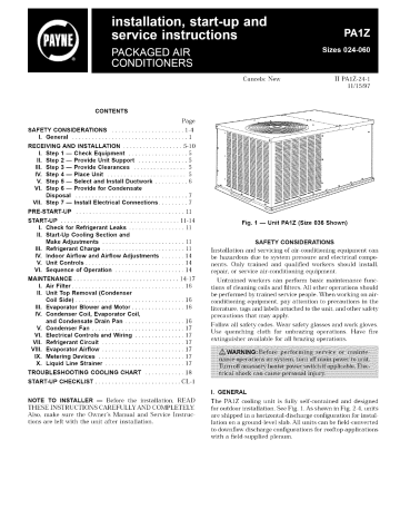 Payne PA1ZNA048000AAAA Central Package installation Guide | Manualzz