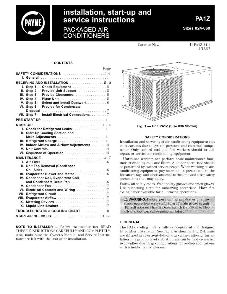 Payne PA1ZNA036000AAAA, PA1ZBA060000AAAA, PA1ZNA048000AAAA
