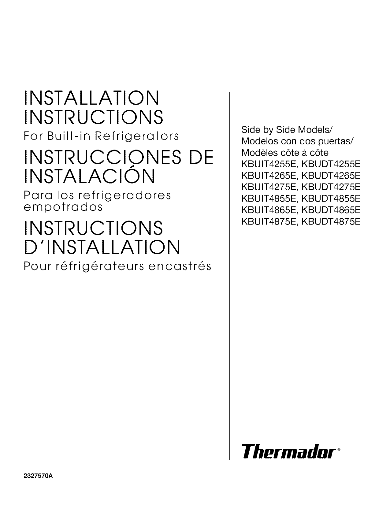 Thermador KBUDT4255E/03 Refrigerator installation Guide Manualzz