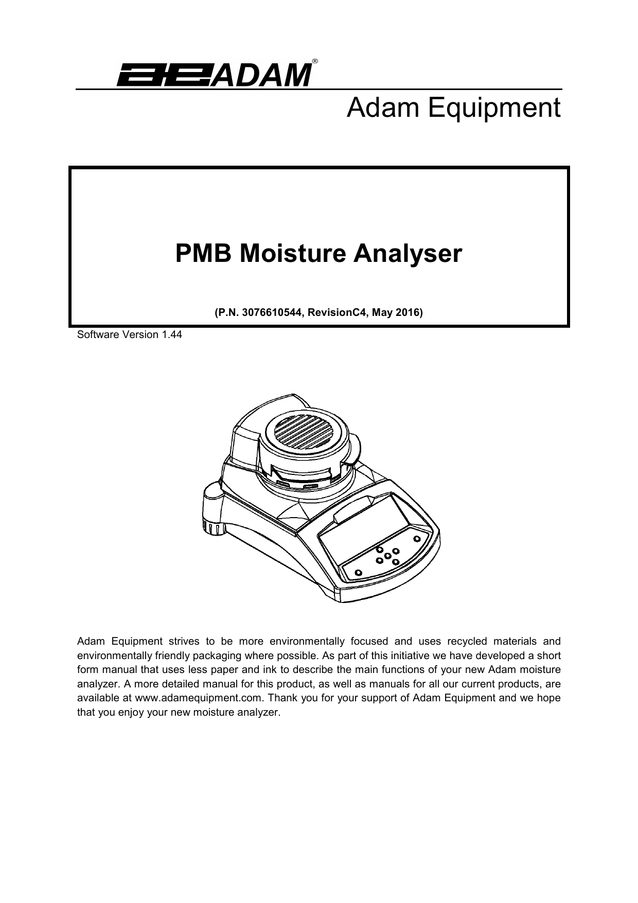 Adam Equipment PMB 53 Moisture Balances & Scale User Manual Manualzz