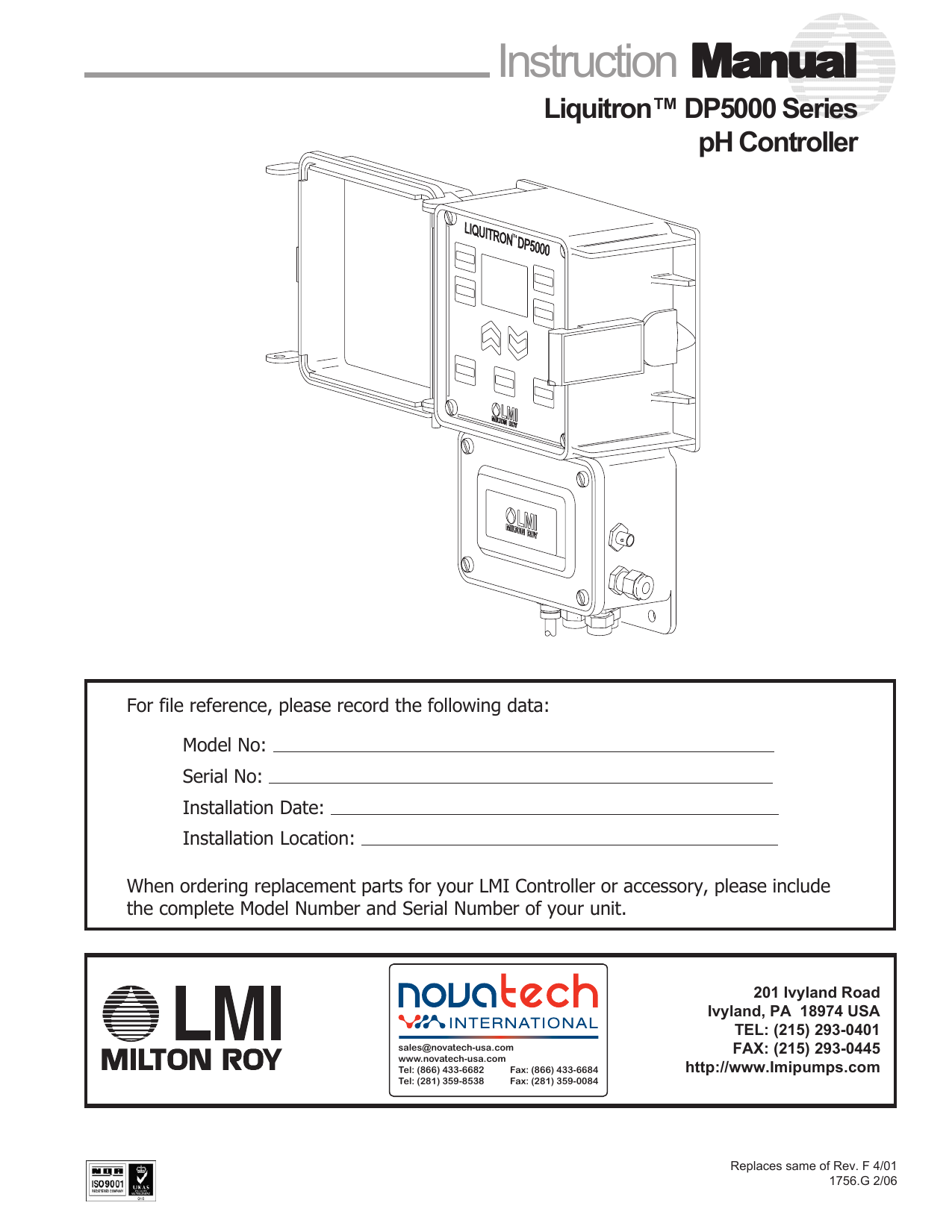 LMI DP50002C1 pH & ORP Controller Owner's Manual Manualzz
