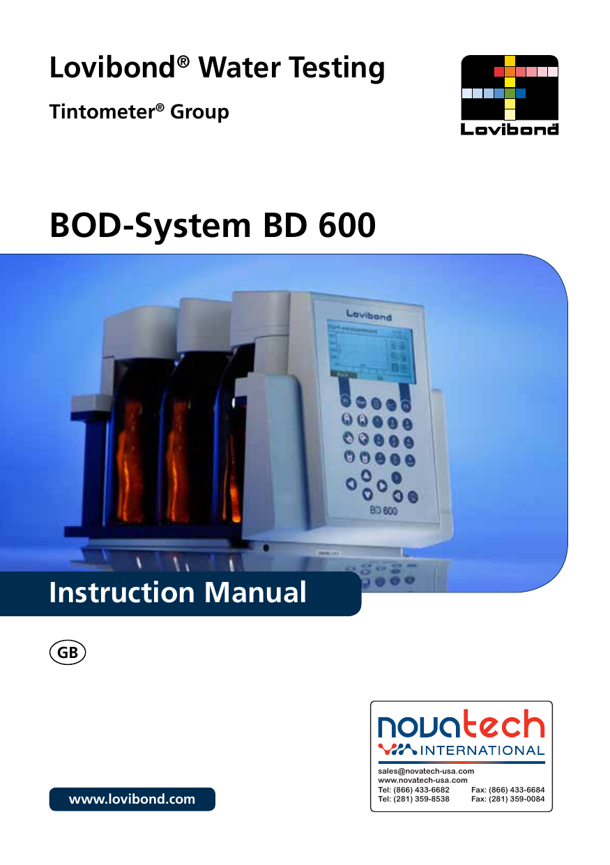 Lovibond 2444465 BOD Measurement Testing Equipment Owner's Manual