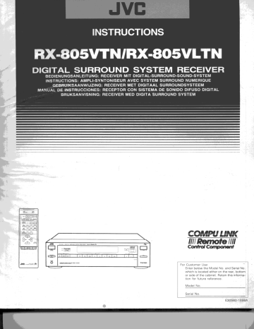 JVC RX-805 Owner Manual - Digital Surround System Receiver | Manualzz