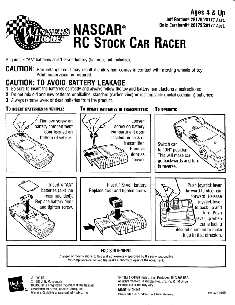 Hasbro Winner Circle Nascar Rc Stock Car Racer Operating Instructions Manualzz