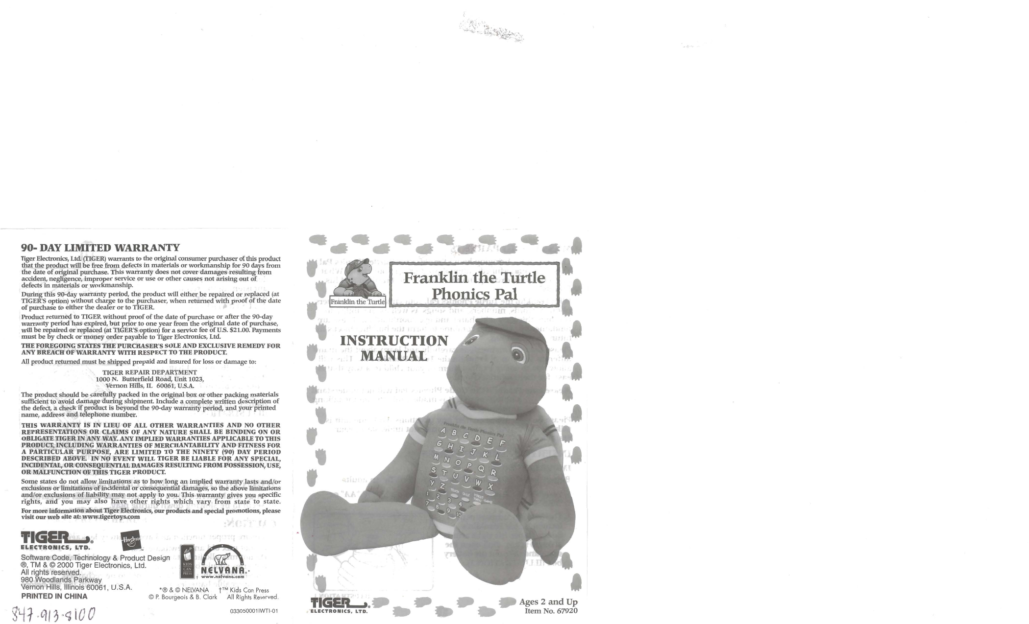 Hasbro Franklin the Turtle Phonics Pal Instructions Manualzz