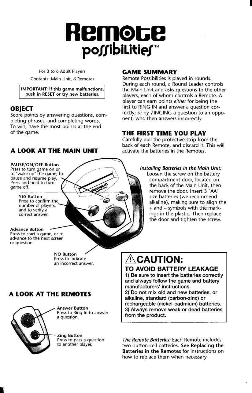 Hasbro Remote Possibilities Instructions Manualzz