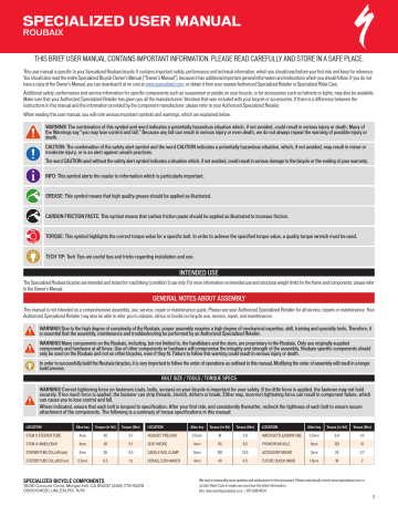 Specialized roubaix store torque settings