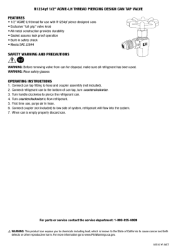 Mastercool 85510-YF R1234YF 1/2” ACME-LH THREAD PIERCING DESIGN CAN TAP VALVE Instructions