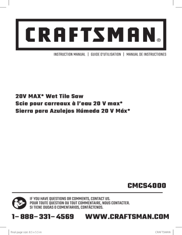 Wet Tile Saw Manual, Craftsman V20 Tile Saw