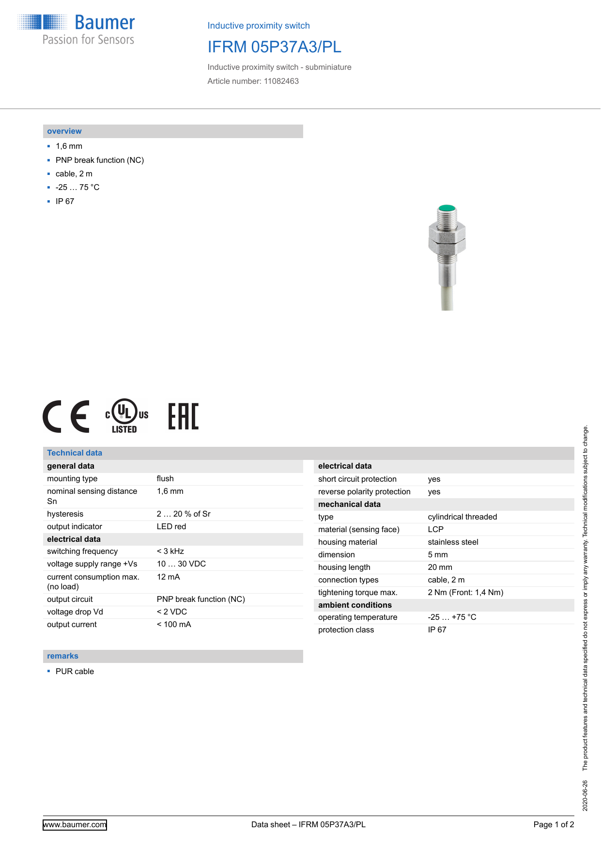 Baumer Ifrm 05p37a3 Pl Datasheet Manualzz