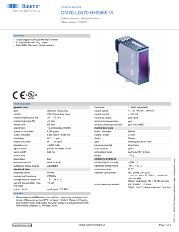 Baumer OM70-L0070.HH0065.VI Distance sensor Data sheet | Manualzz