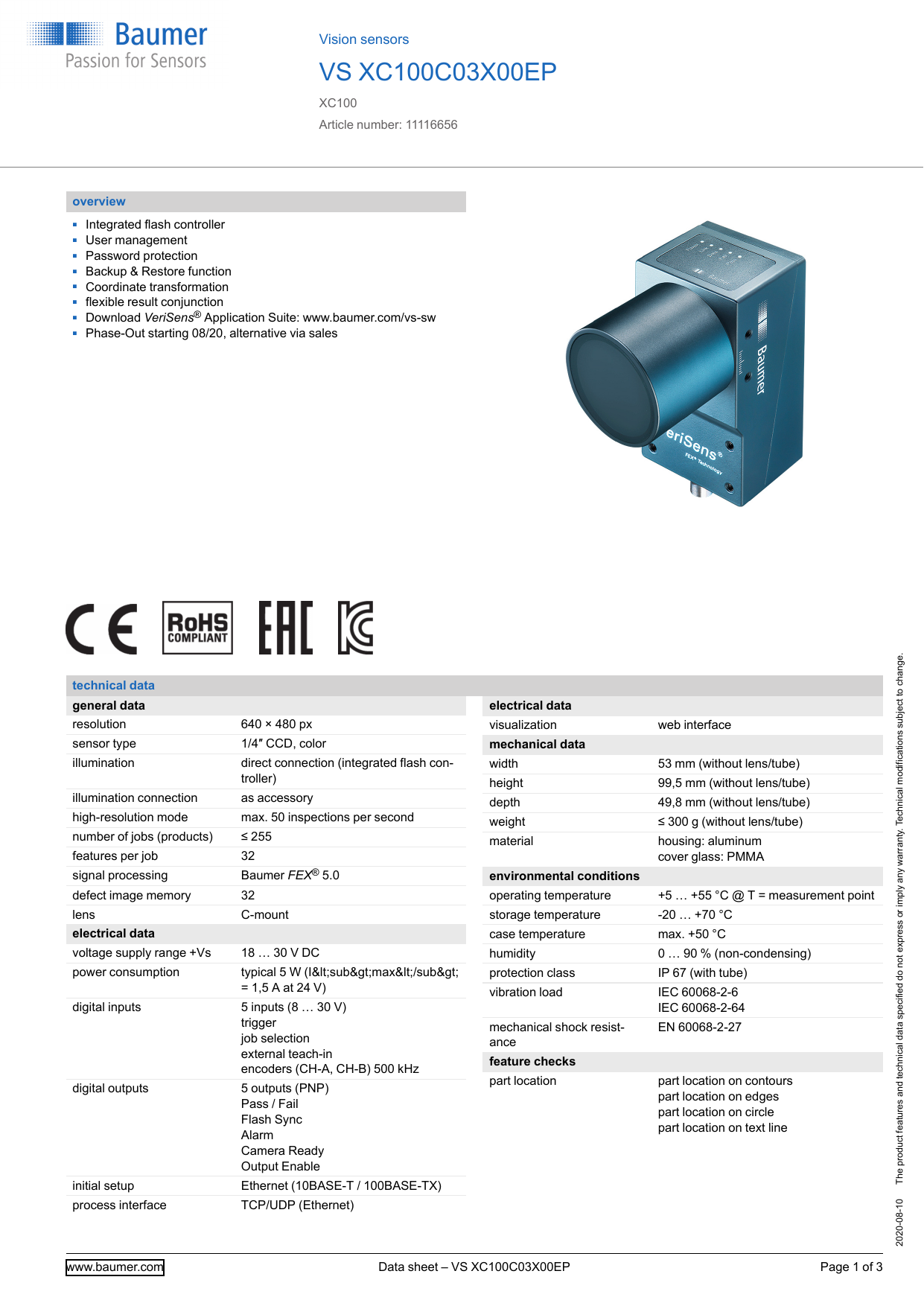 Baumer Vs Xc100c03x00ep Datasheet Manualzz