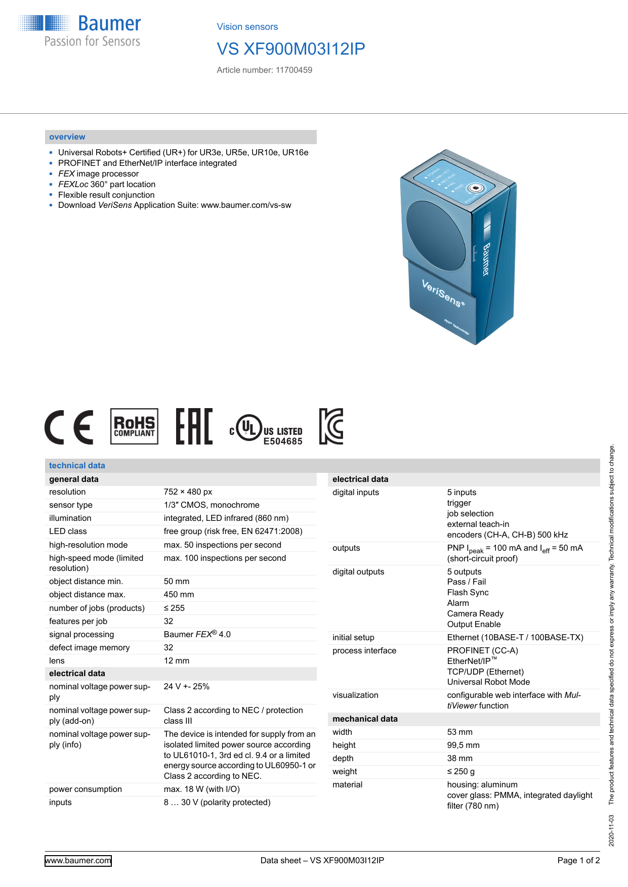 Baumer Vs Xf900m03i12ip Datasheet Manualzz