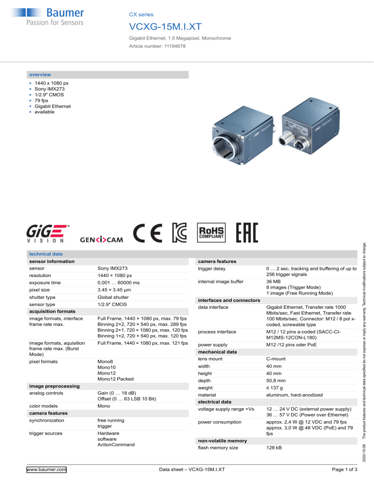 Baumer Vcxg 15m I Xt Datasheet Manualzz