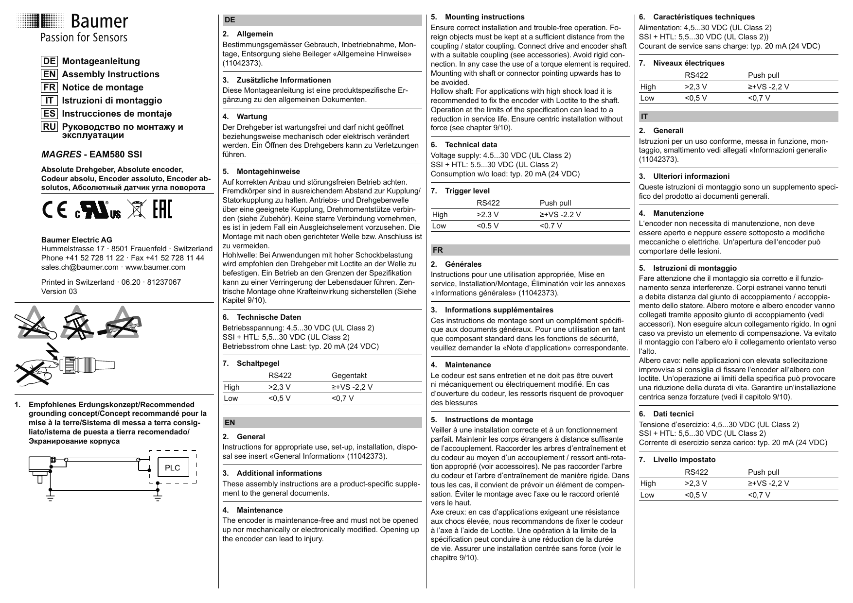 Baumer EAM580-SC - SSI, EAM580-K - SSI, EAM580-SY - SSI, EAM580-B - SSI ...