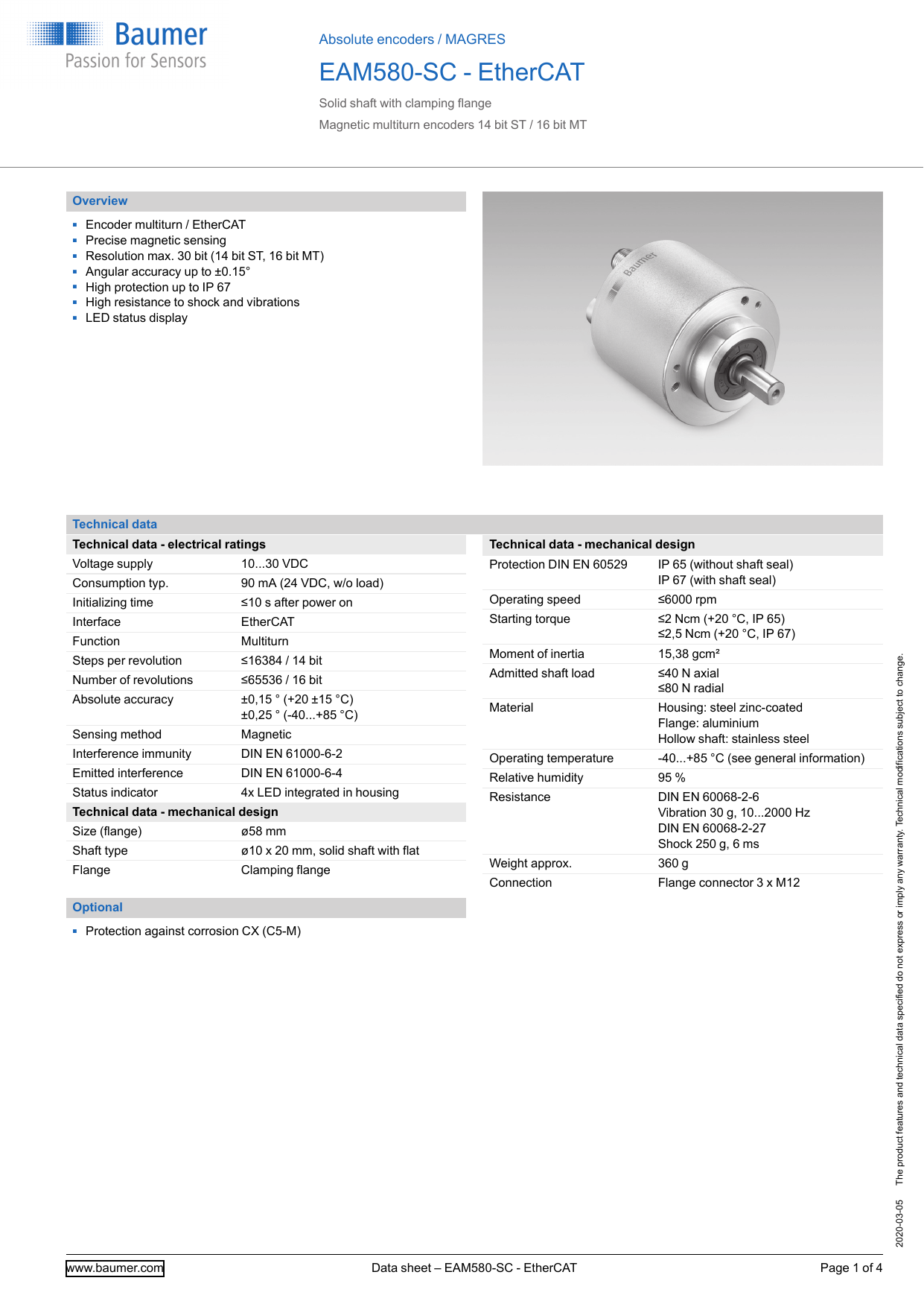 Baumer EAM580-SC - EtherCAT Datasheet | Manualzz