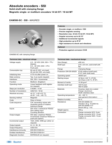 Baumer EAM580-SC - SSI Absolute Encoder Data Sheet | Manualzz