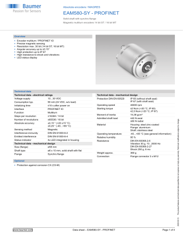 Baumer EAM580-SY - PROFINET Absolute Encoder Data Sheet | Manualzz