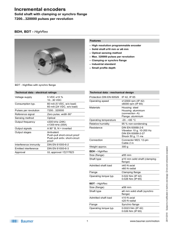 Baumer BDT - HighRes Incremental encoder Data sheet | Manualzz