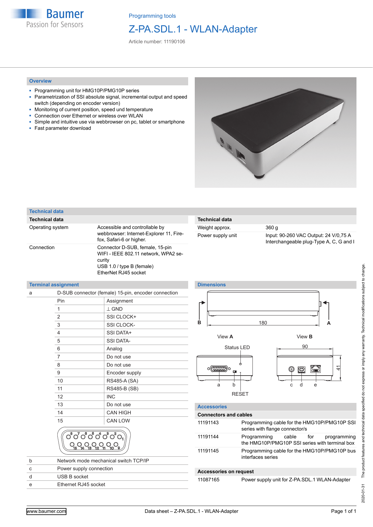 Baumer Z Pa Sdl 1 Wlan Adapter Datasheet Manualzz