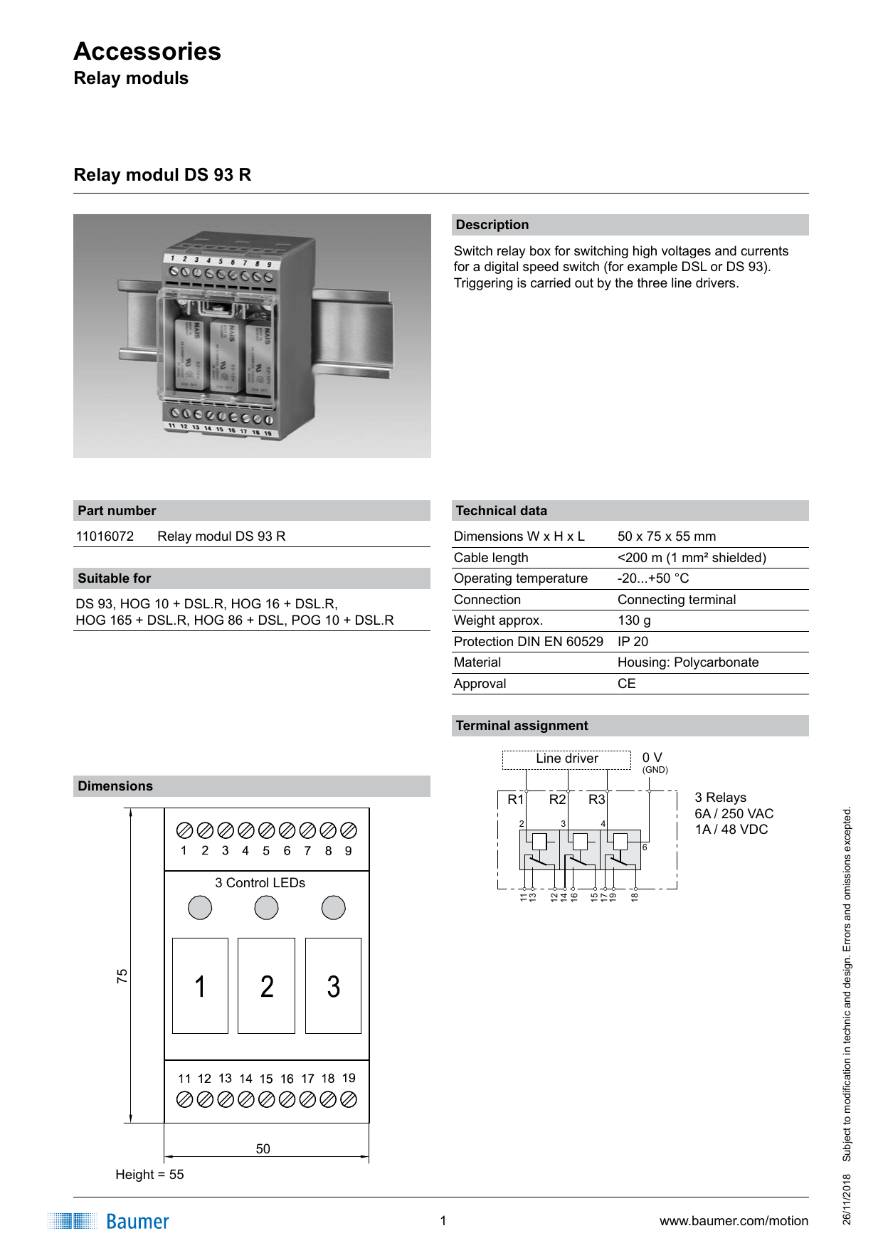 Baumer Relay modul DS 93 R Signal Processing Data sheet | Manualzz