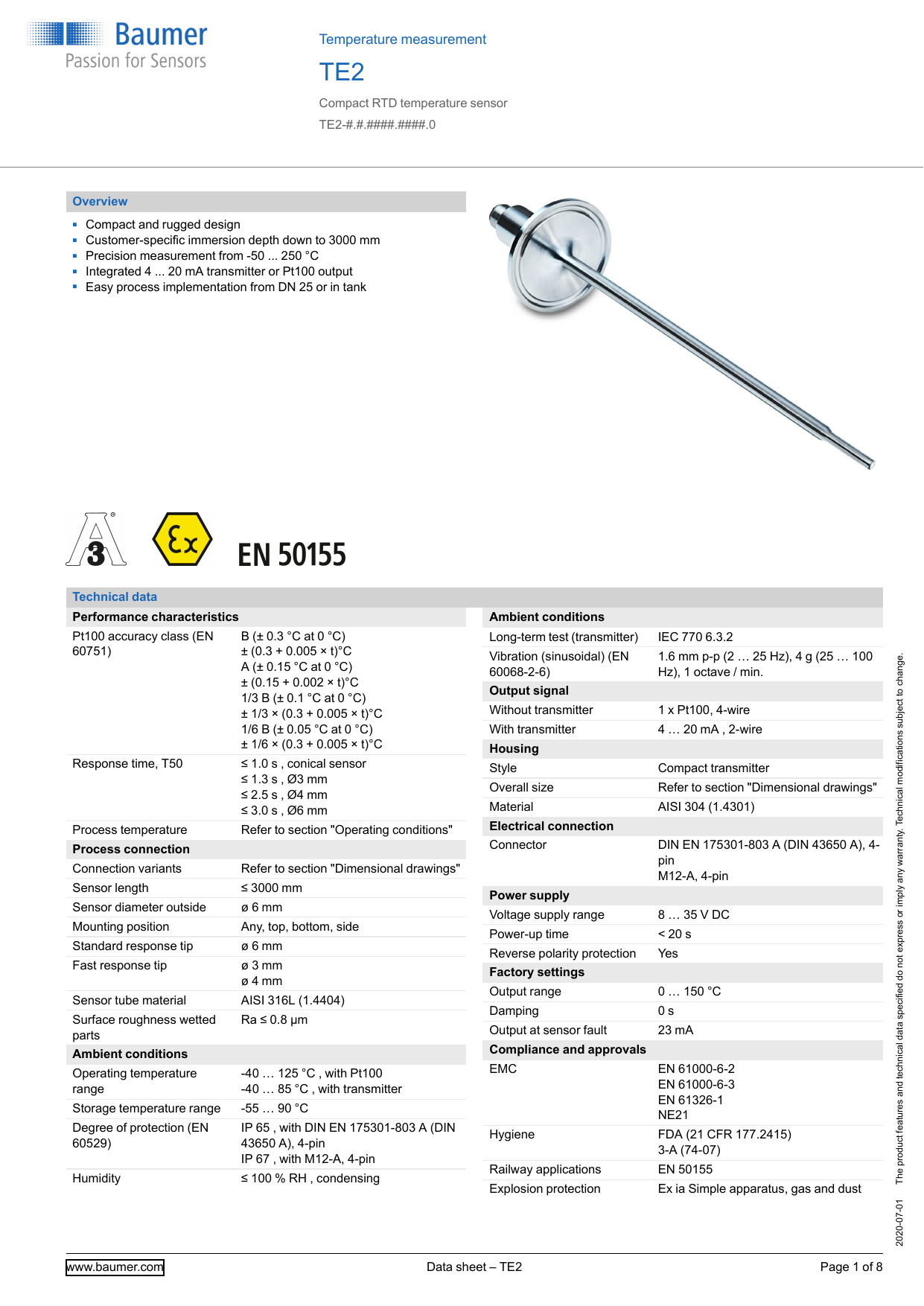 Baumer TE2 Temperature measurement Data sheet Manualzz
