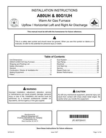 Ducane 80G1 Gas Furnace Upflow Installation Manual | Manualzz