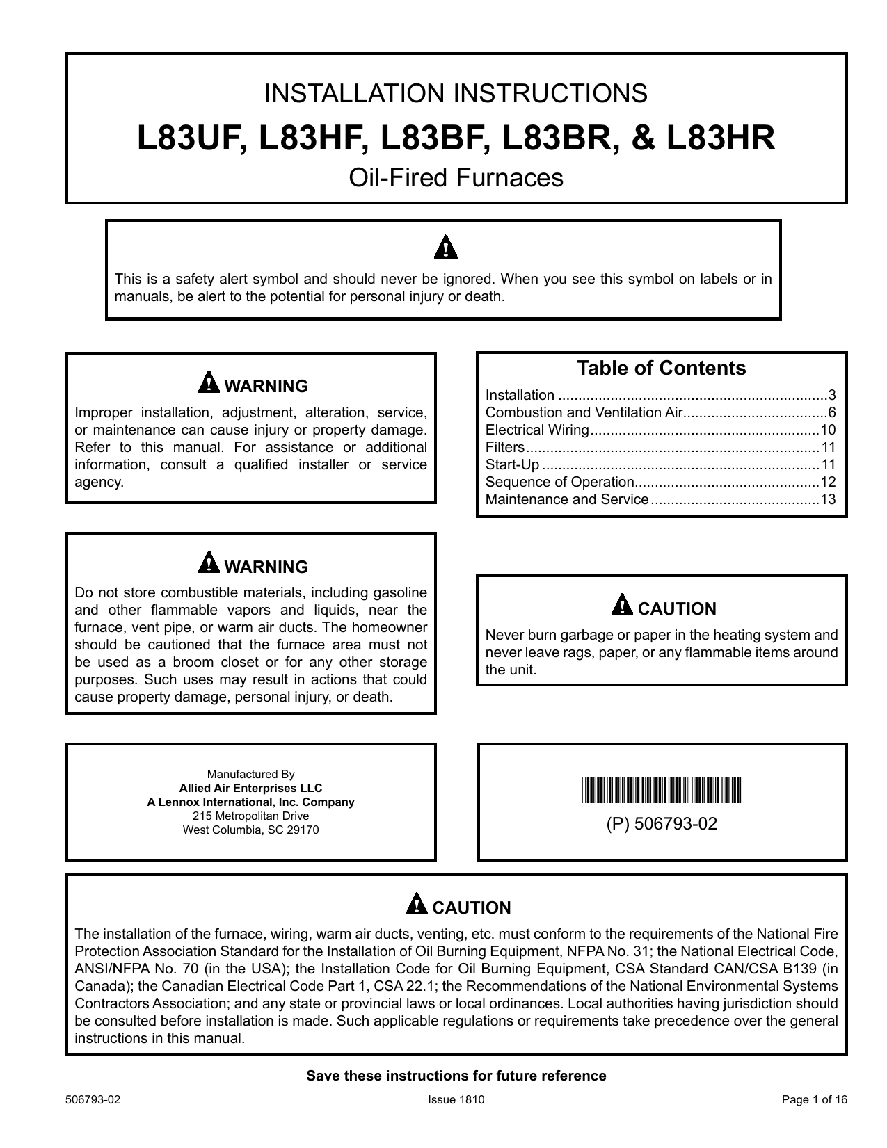 Ducane LHF/LHR Oil Furnace Installation Manual Manualzz