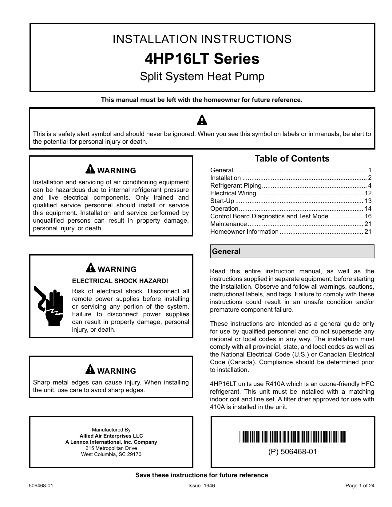 Ducane 4HP16LT Heat Pump Installation Manual Manualzz