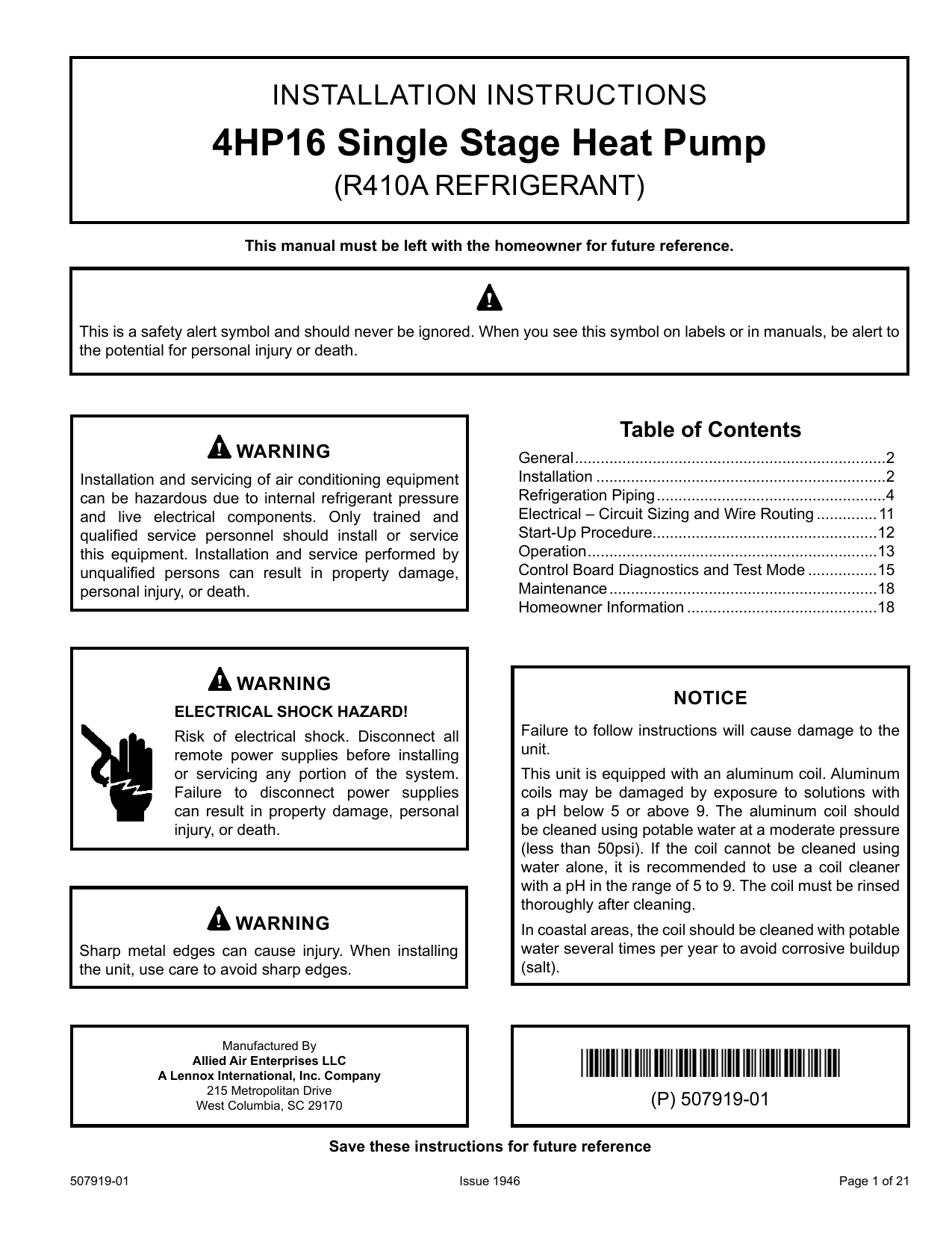 Ducane 4HP16L Heat Pump Installation Manual Manualzz