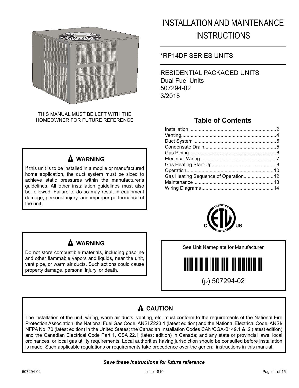 Ducane PRDF14 DualFuel Installation Manual Manualzz