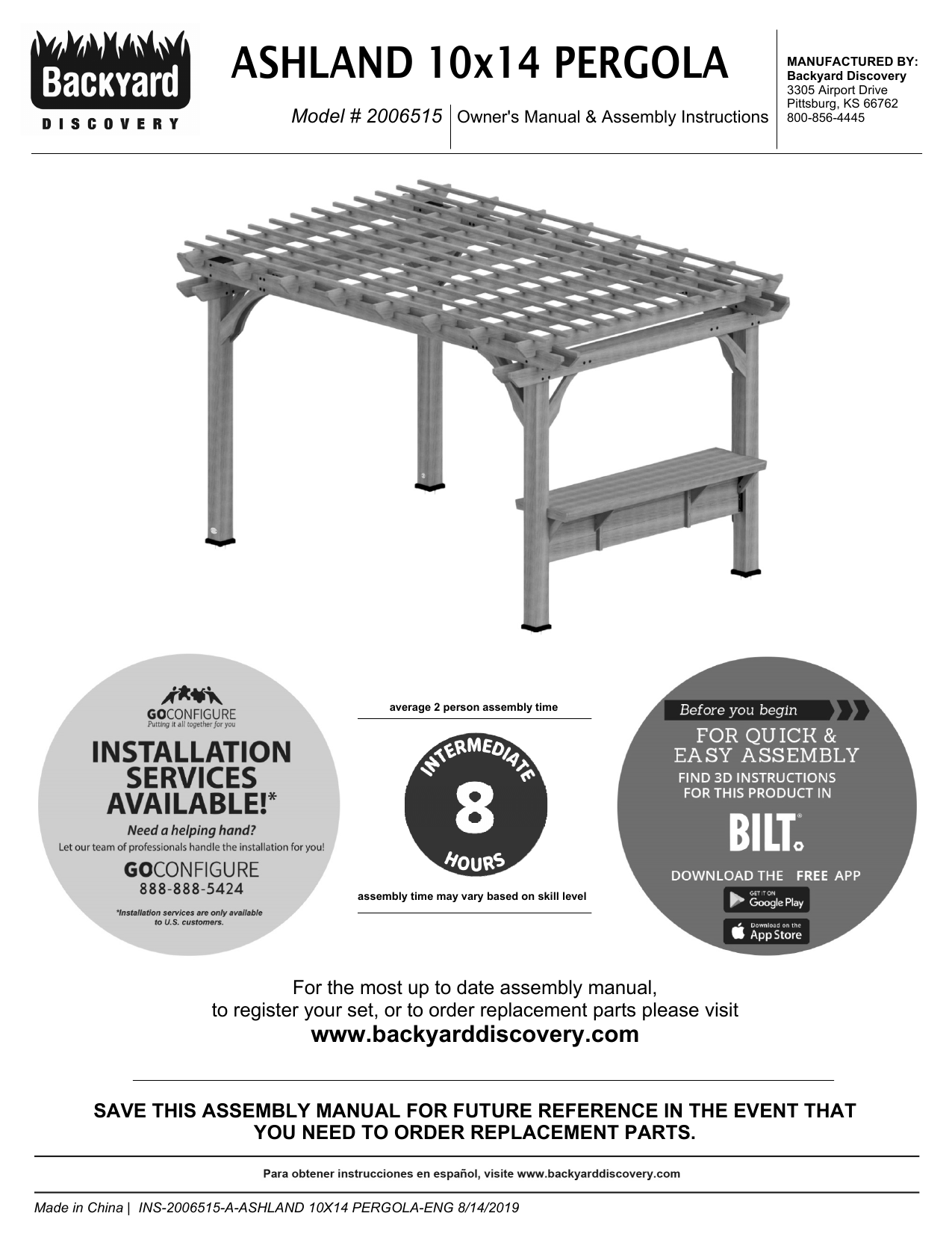 Backyard Discovery Ashland 14 x 10 Pergola Setup Manual Manualzz