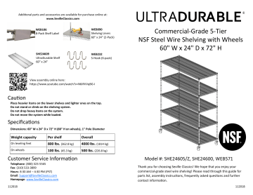 Seville Classics 5-Tier UltraZinc NSF Steel Wire Shelving with Wheels, 60W x 18