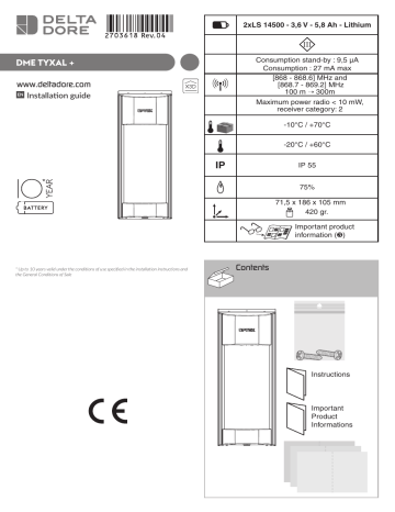 Delta Dore Tyxal Dme Installation Instructions Manualzz