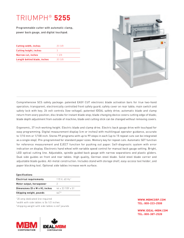 MBM TRIUMPH 5255 Cutter Spec Sheet | Manualzz