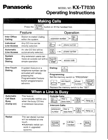 Panasonic Kx T 7030 Owner Manual | Manualzz