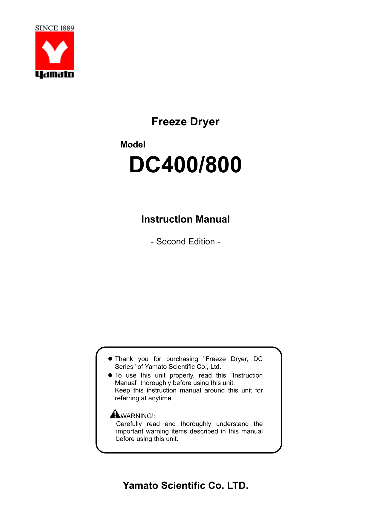 Yamato DC400/800 Freeze Dryer Operation Manual Manualzz