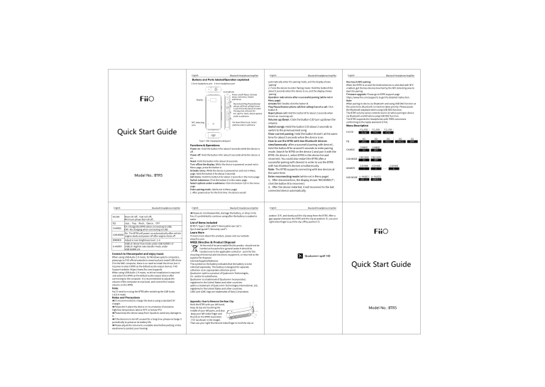 FiiO BTR5 User manual | Manualzz