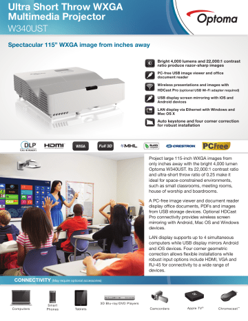 Optoma W340UST Ultra Short Throw WXGA 