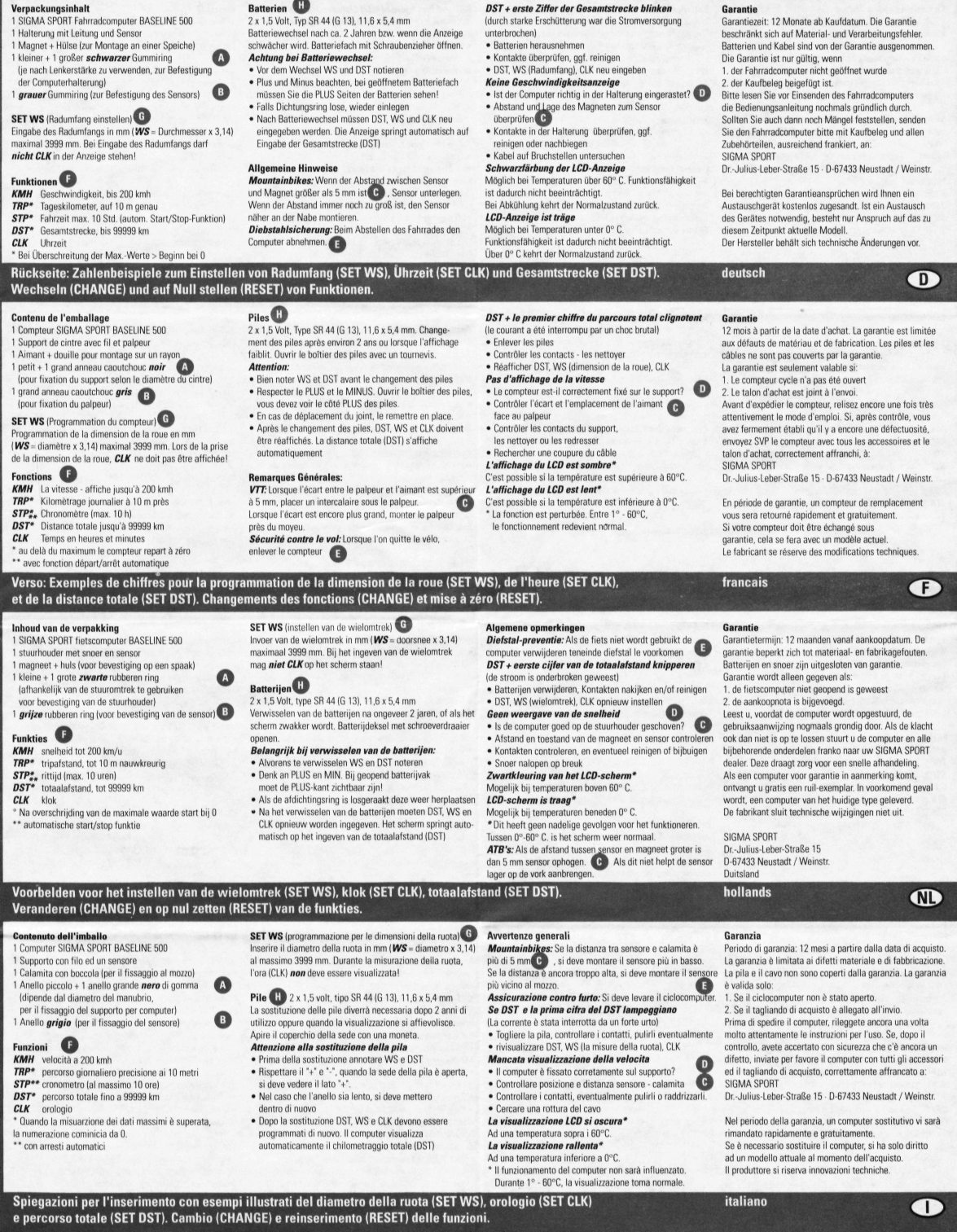 User manual Sigma Baseline 500 (English - 6 pages)