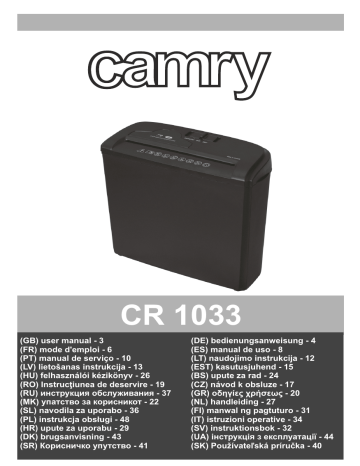 Camry CR 1033 Paper/CD/ATM Card Shredder Omaniku manuaal | Manualzz