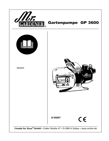 Mr Gardener Gartenpumpe GP 3600 05007 Bedienungsanleitung Manualzz